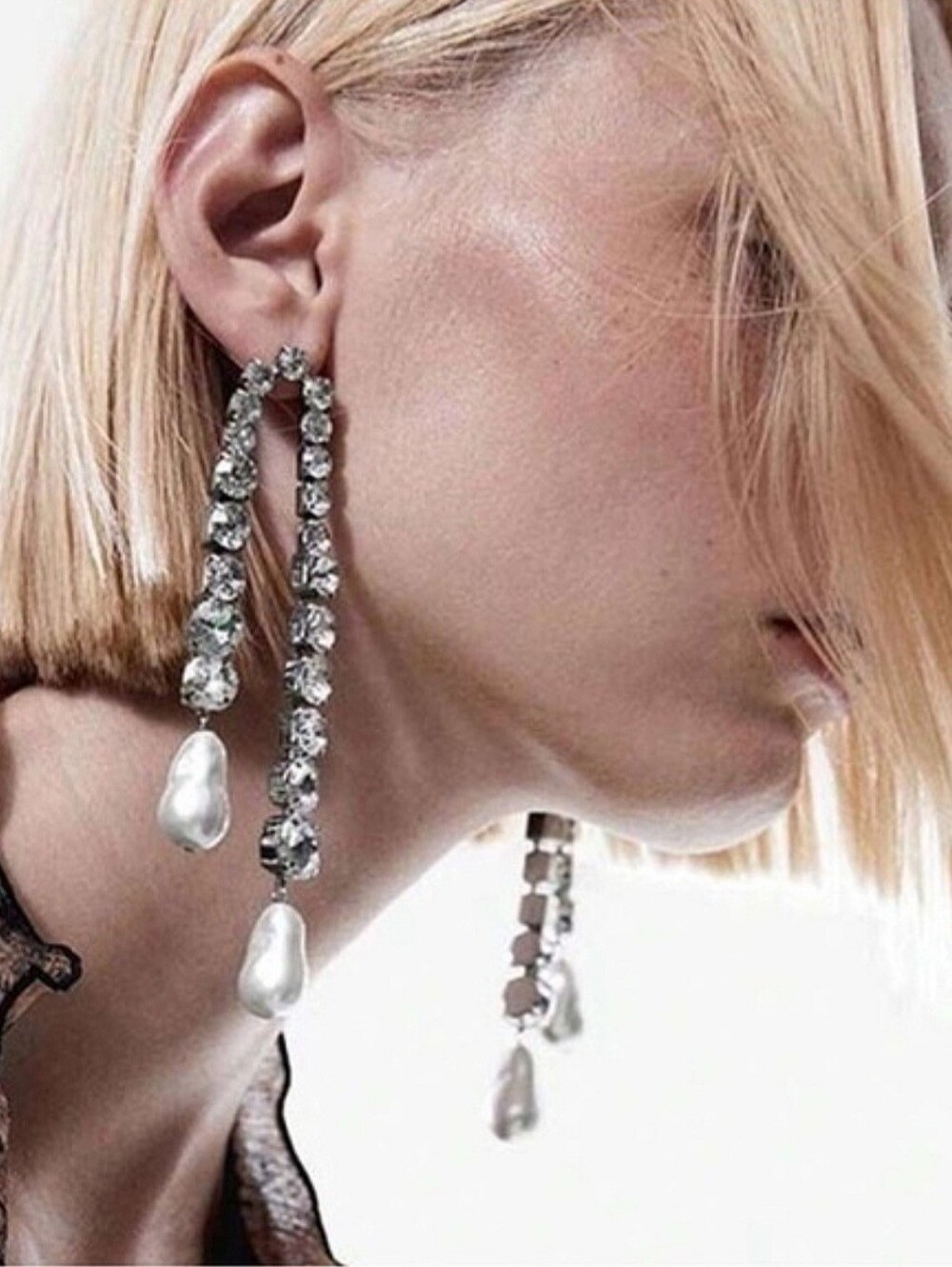 New! Zara Silver Rhinestone Faux Pearl Statement Earrings (3039) NWOT